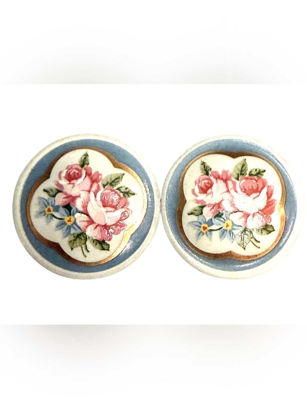 Vintage porcelain painted rose earrings